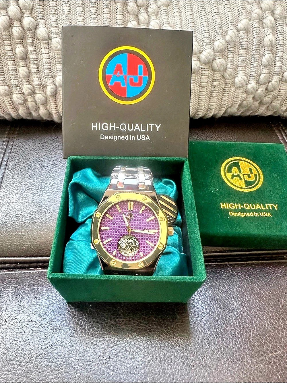 AJ Brand Open-Heart Mechanical Homage Watch Purple & Gold NWT